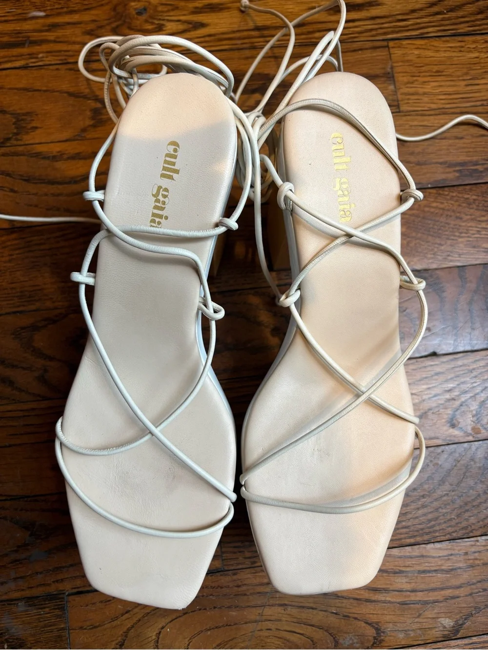 cult gaia White Strap Platform Sandal with Wood Block Heel